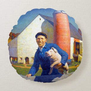 Portrait of a Farmer NC Wyeth 1943 Americana Art Round Cushion