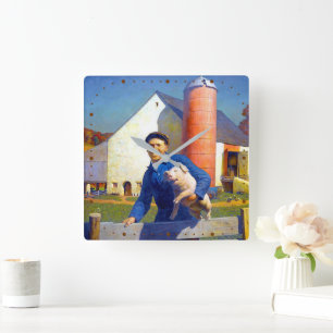 Portrait of a Farmer NC Wyeth 1943 Americana Art Square Wall Clock
