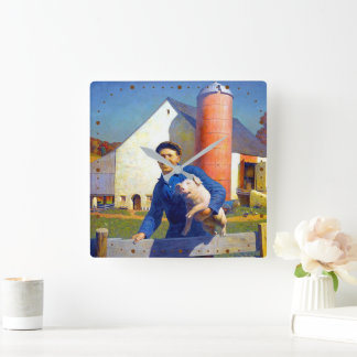Portrait of a Farmer NC Wyeth 1943 Americana Art   Square Wall Clock