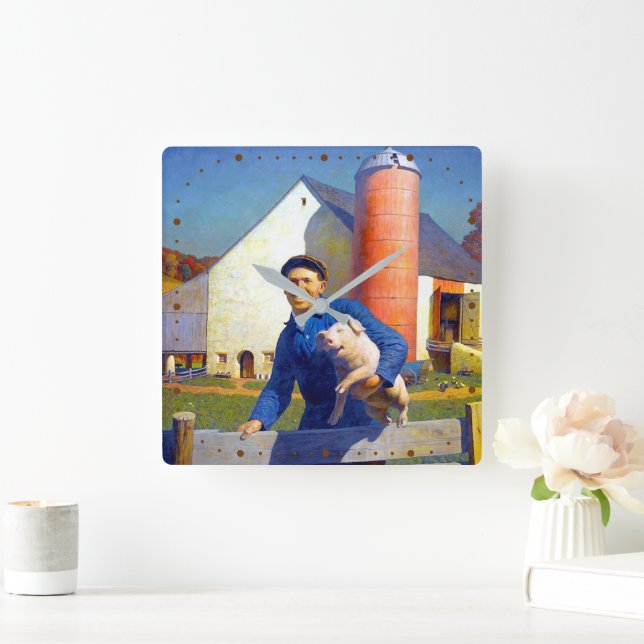 Portrait of a Farmer NC Wyeth 1943 Americana Art   Square Wall Clock (Home)