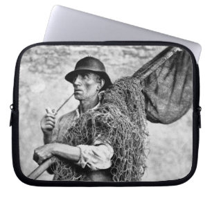 Portrait of a Fisherman Carrying his Nets (b/w pho Laptop Sleeve