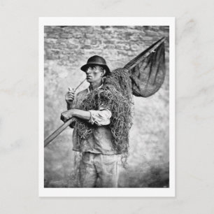 Portrait of a Fisherman Carrying his Nets (b/w pho Postcard