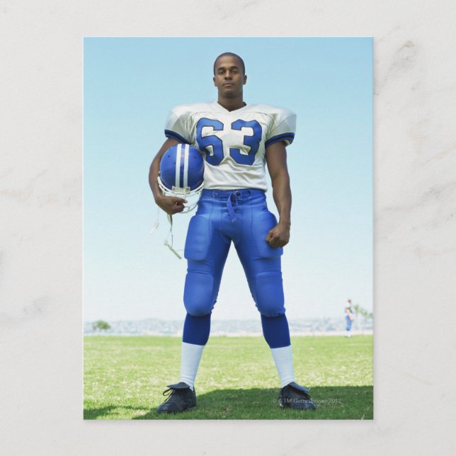 portrait of a football player holding a football postcard (Front)