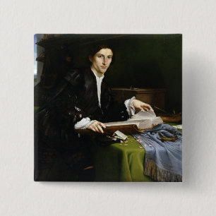 Portrait of a Gentleman in his Study, 1528-30 (oil 15 Cm Square Badge