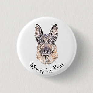 Portrait of a German Shepherd Dog Sketched Art 3 Cm Round Badge