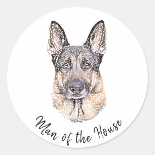 Portrait of a German Shepherd Dog Sketched Art Classic Round Sticker