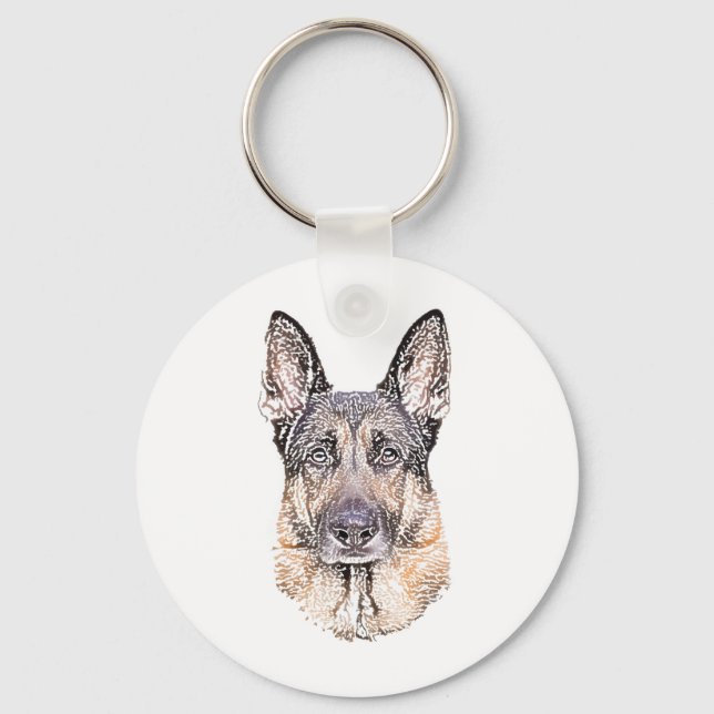 Portrait of a German Shepherd Dog Sketched Art Key Ring (Front)