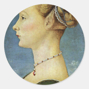 Portrait Of A Girl By Pollaiuolo Piero Classic Round Sticker