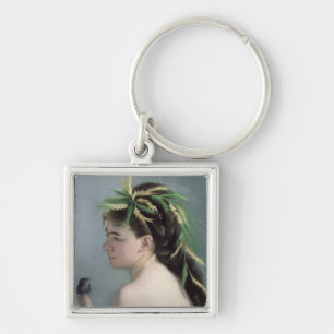 Portrait of a Girl holding a Sparrow Key Ring