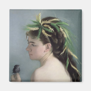 Portrait of a Girl holding a Sparrow Magnet