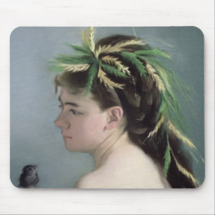 Portrait of a Girl holding a Sparrow Mouse Pad