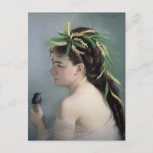 Portrait of a Girl holding a Sparrow Postcard (Front)