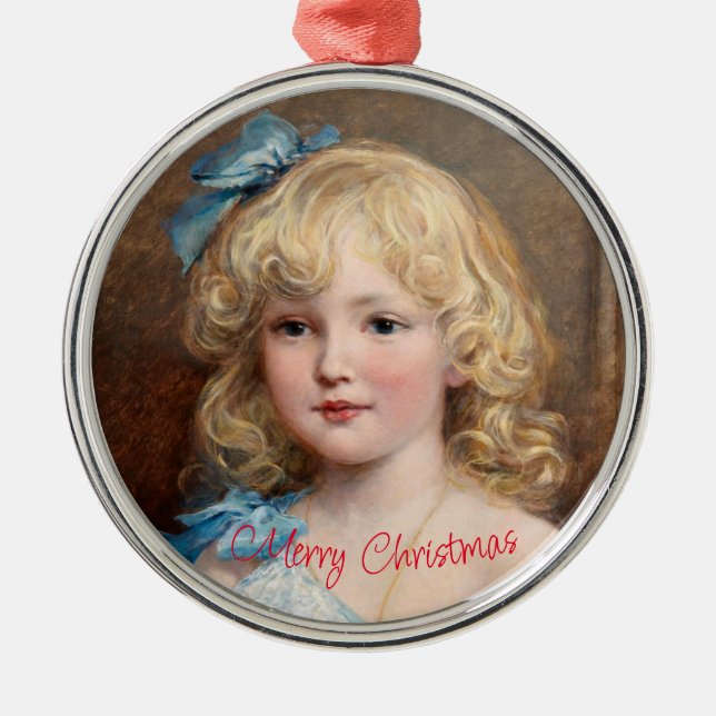 Portrait of a girl in a blue dress, Heywood Hardy Metal Ornament (Front)