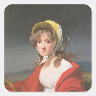 Portrait of a girl wearing a red shawl square sticker