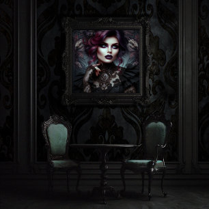 Portrait of a Gothic Woman Art Nouveau Background Poster