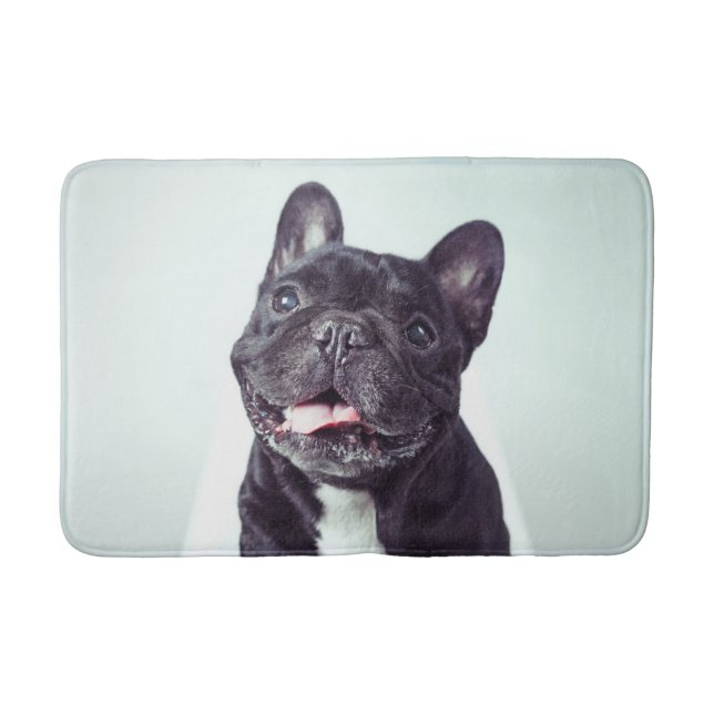 Portrait of a Happy French Bulldog Bath Mat (Front)