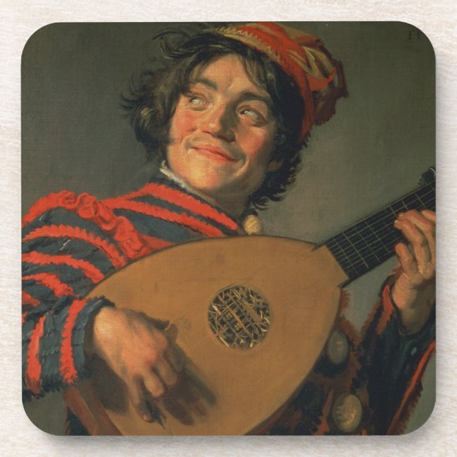 Portrait of a Jester with a Lute (oil on canvas) Coaster (Front)