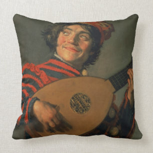 Portrait of a Jester with a Lute (oil on canvas) Cushion