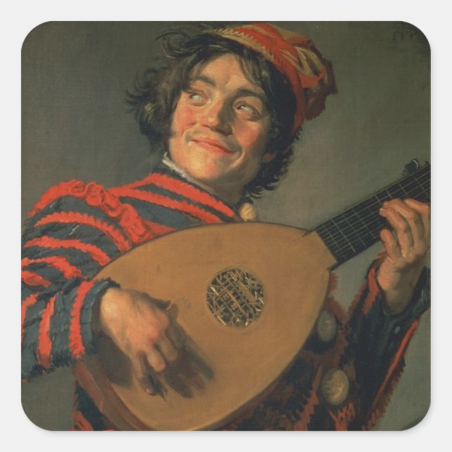 Portrait of a Jester with a Lute (oil on canvas) Square Sticker (Front)