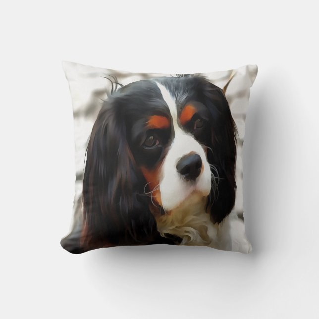 Portrait Of A King Charles Cavalier Spaniel Cushion (Front)