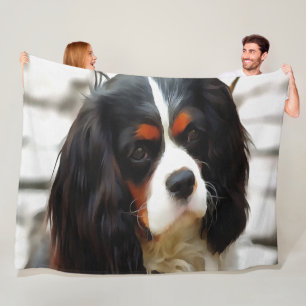 Portrait Of A King Charles Cavalier Spaniel Fleece Blanket