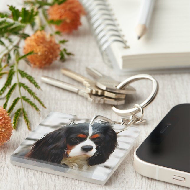 Portrait Of A King Charles Cavalier Spaniel Key Ring (Front Right)