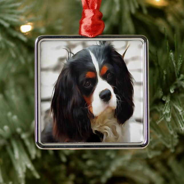 Portrait Of A King Charles Cavalier Spaniel Metal Ornament (Tree)