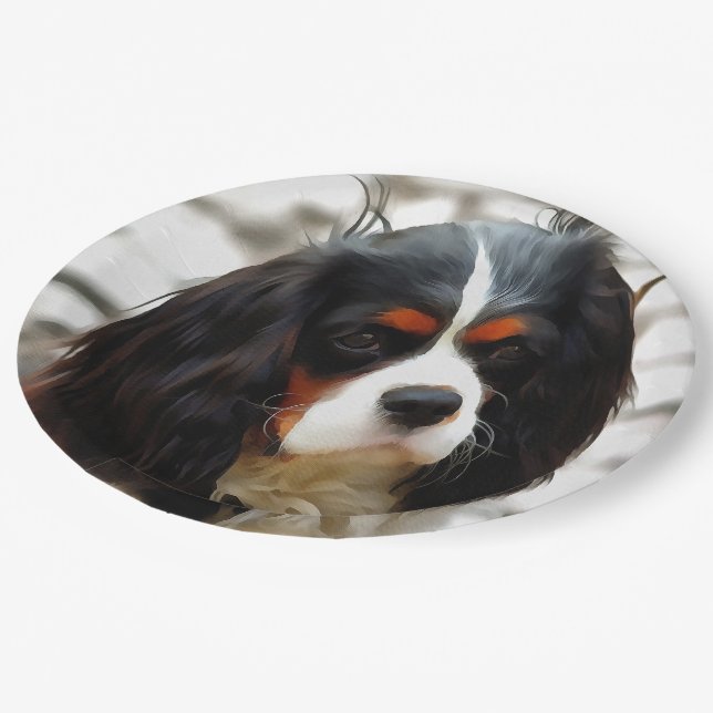 Portrait Of A King Charles Cavalier Spaniel Paper Plate (Angled)
