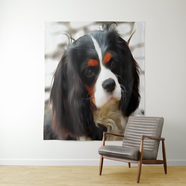 Portrait Of A King Charles Cavalier Spaniel Tapestry (In Situ)