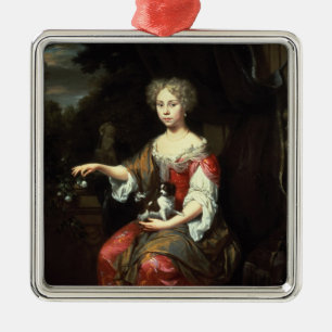 Portrait of a Lady holding her pet Metal Tree Decoration