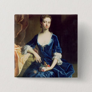 Portrait of a Lady in a Blue Velvet Dress (oil on 15 Cm Square Badge