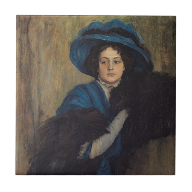 Portrait of a Lady in Blue (Raimundo de Madrazo) Ceramic Tile (Front)