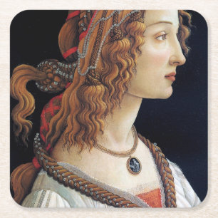 Portrait of a Lady, Sandro Botticelli Square Paper Coaster