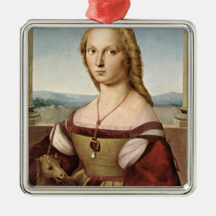 Portrait of a Lady with a Unicorn (by Raphael) Metal Ornament