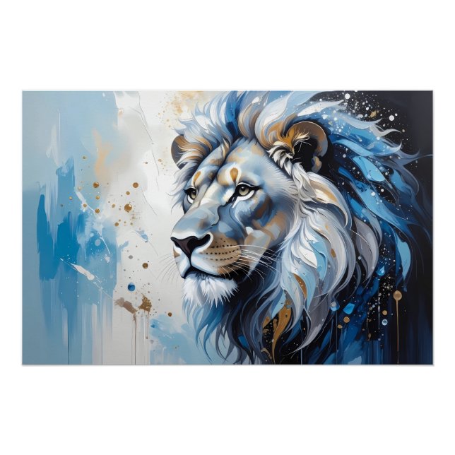 Portrait of a Lion - Blues Tones Poster (Front)