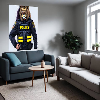 Portrait of a Lion in police uniform | AI Art Poster
