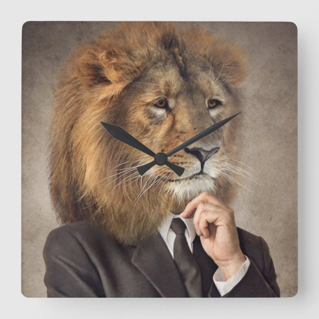 Portrait of A Lion Square Wall Clock (Front)