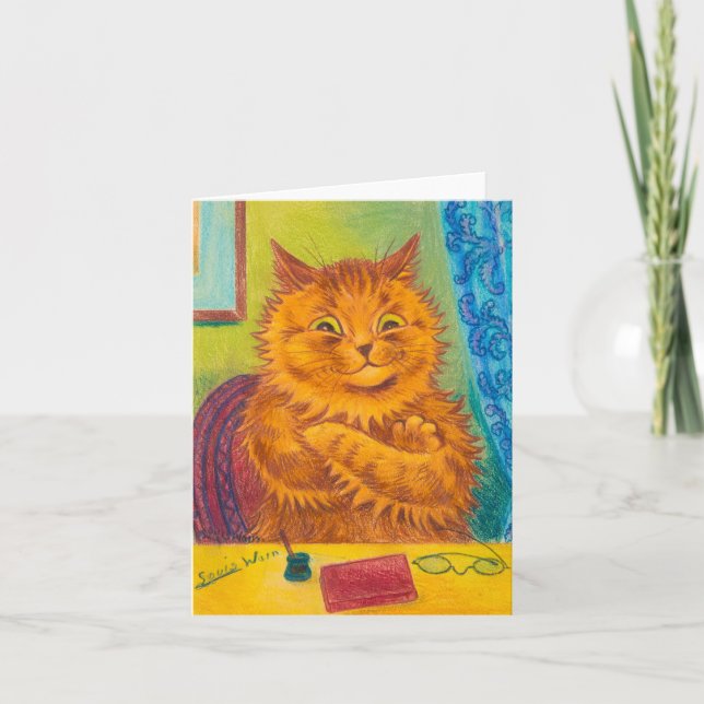 Portrait of a Literary Orange Cat by Louis Wain Thank You Card (Front)