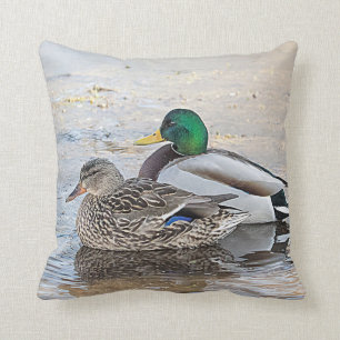 Portrait of a male and female mallard cushion