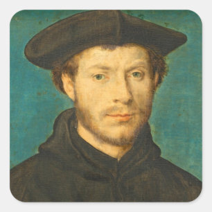 Portrait of a Man, c. 1536- 40 (oil on walnut) Square Sticker
