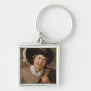 Portrait of a Man Holding a Wine Glass Key Ring