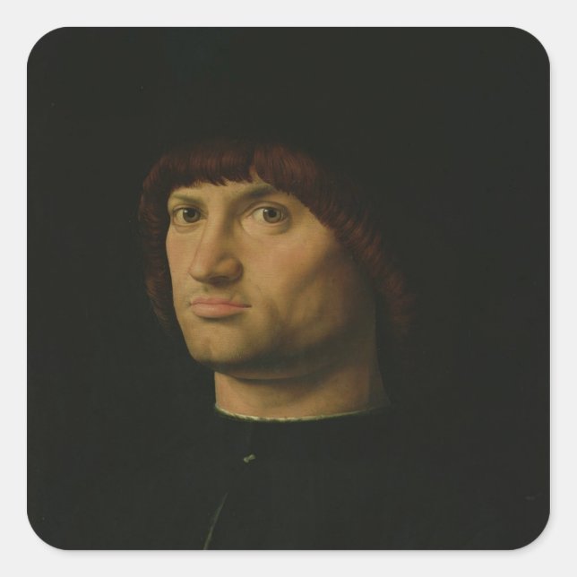 Portrait of a Man, or The Condottiere, 1475 (oil o Square Sticker (Front)
