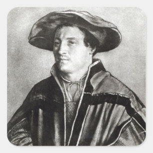 Portrait of a man with a red hat, c.1530 square sticker