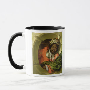 Portrait of a Moor holding a flag at a window Mug