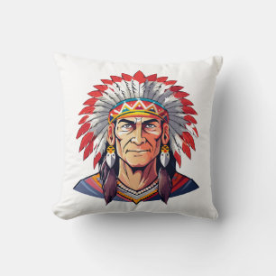 Portrait of a Native American old Chief Cushion