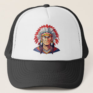 Portrait of a Native American old Chief Trucker Hat