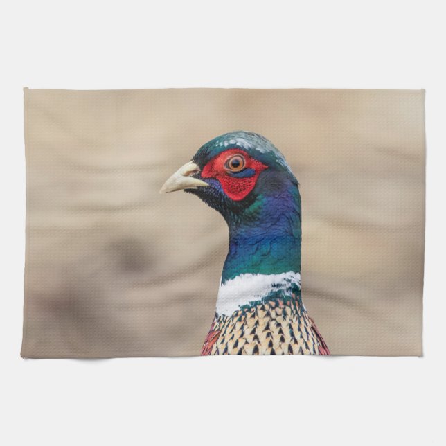 Portrait of a pheasant tea towel (Horizontal)