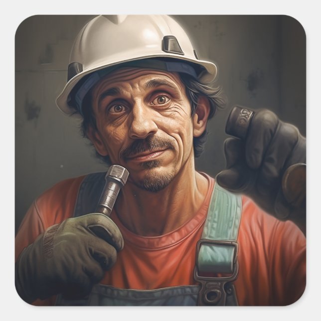 Portrait of a Plumber Square Sticker (Front)
