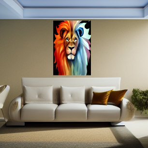 Portrait of a red and white lion   AI Art  Poster