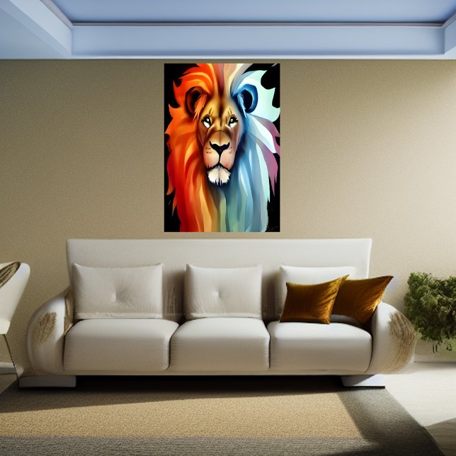 Portrait of a red and white lion | AI Art  Poster (Creator Uploaded)